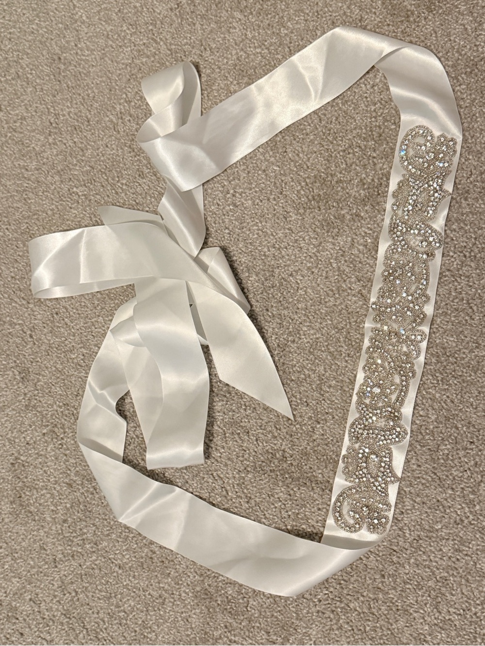 Bridal Wedding Dress Sash Belt White Satin Ribbon Rhinestone Beaded Sparkle